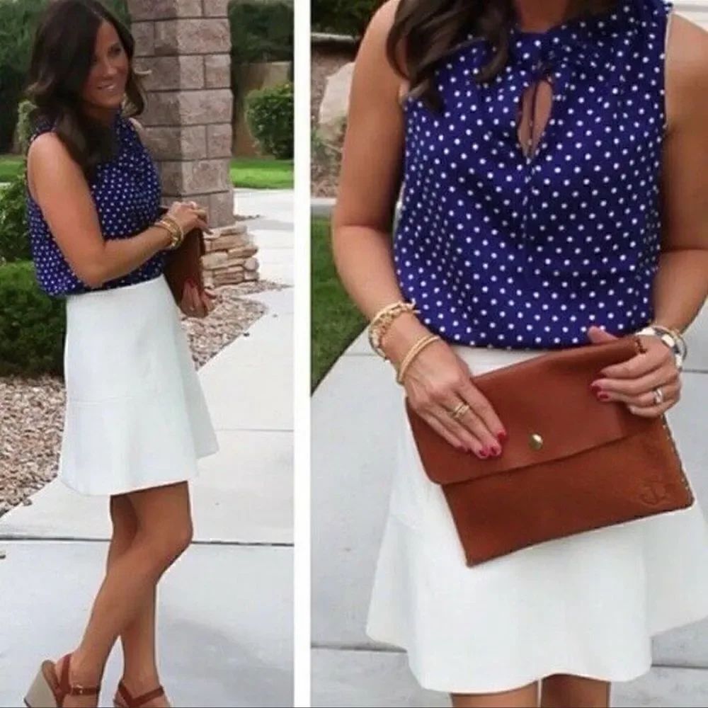 J. Crew Polka Dot Tie Ruffle Sleeveless Top Blue Size 2